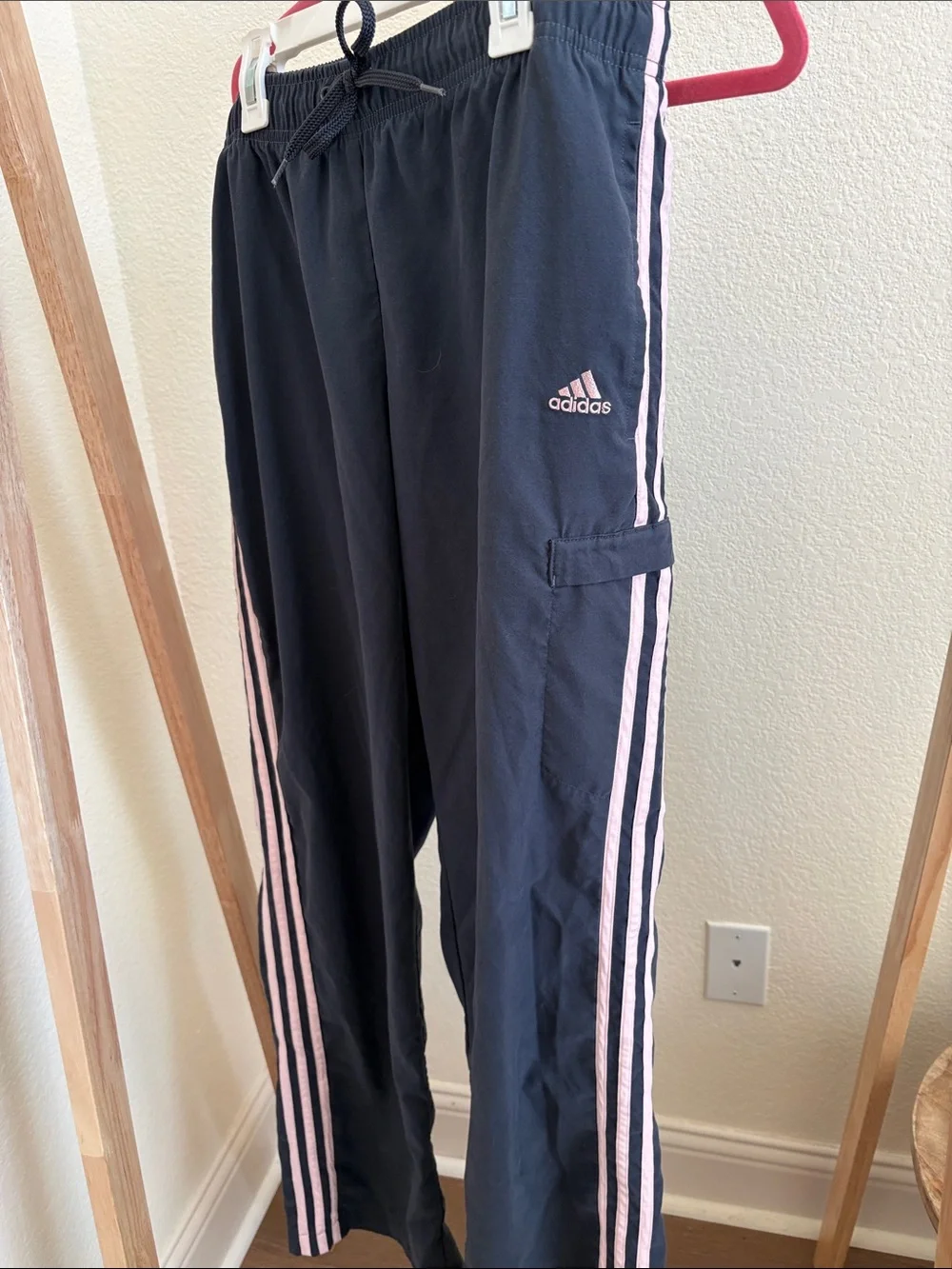 adidas Navy Track Pants with Light Pink Stripes - Picture 3 of 4